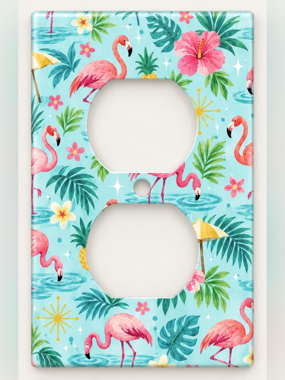 Pink Flamingo Tropical Outlet Cover Hibiscus Palm Beach Summer Decor